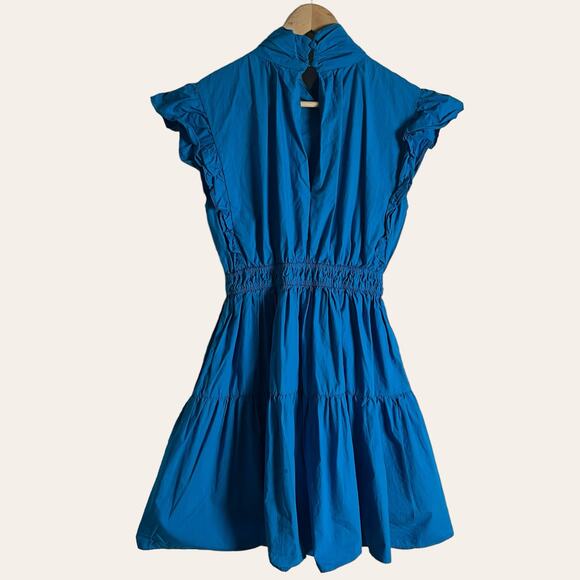 Line + Dot Ocean Blue Ruffled Flounce Poplin Mini Dress Size M - Picture 8 of 11